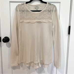 Waffle Knit and Lace Long Sleeve
